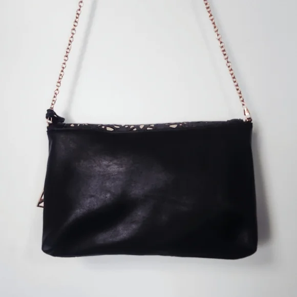 Attitude Envelope Clutch Black & Rose Gold Chain Strap - Picture 13 of 16